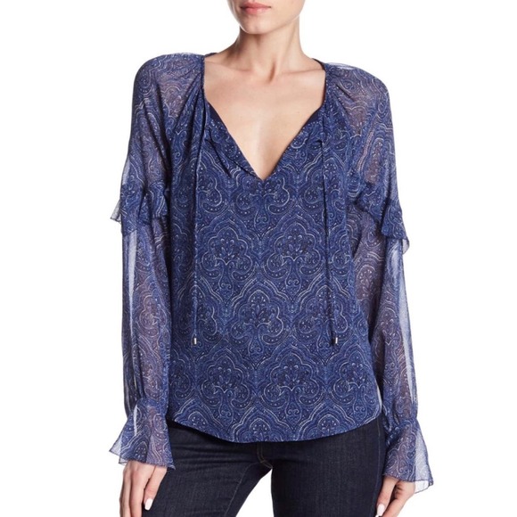 Joie Tops - Joie Agenta Silk Paisley Blouse blue ruffle sleeve